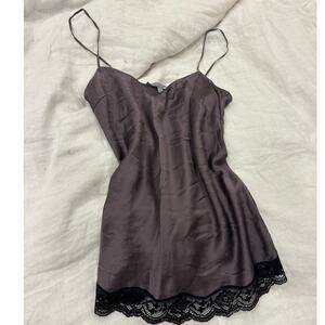 Neiman Marcus Mauve Satin Lace-Trim Camisole